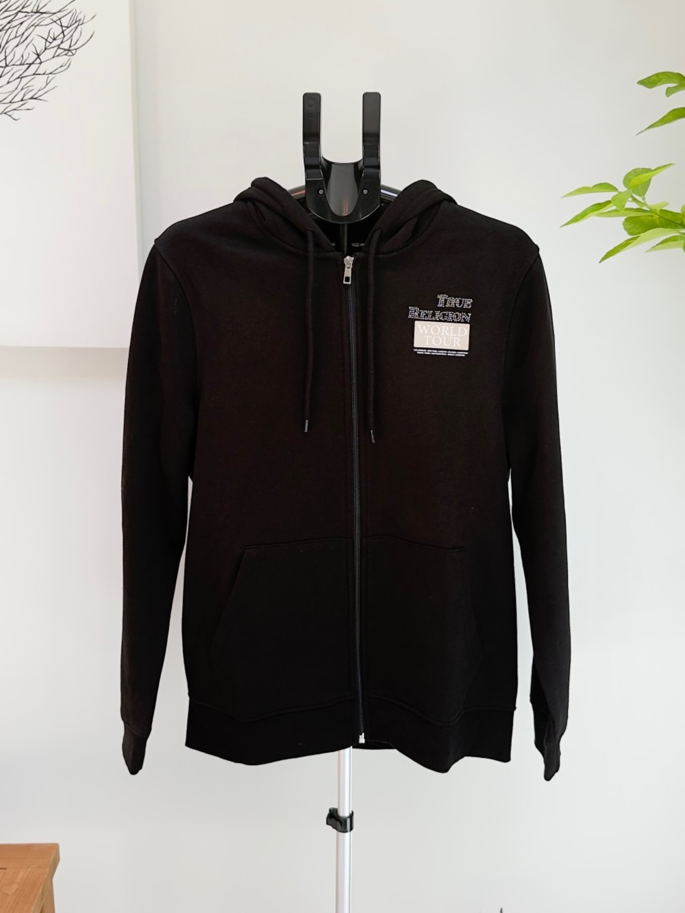 True Religion Black Zip Hoodie with Chest World Tour Patch